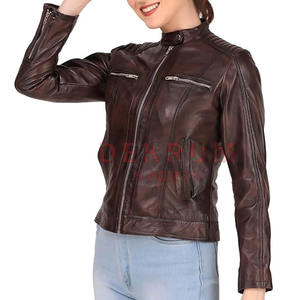 Veste en cuir pour femmes de qualité supérieure Logo personnalisé Meilleures ventes Vestes en cuir pour femmes en plein air - Product Image 5