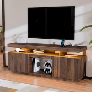 Mueble de <span class=keywords><strong>TV</strong></span> Flotante OEM de Fábrica con Estación de Carga, Centro Multimedia para Juegos en Madera Oscura, <span class=keywords><strong>Soporte</strong></span> de <span class=keywords><strong>TV</strong></span> LED con Gran Espacio de Almacenamiento - Product Image 2