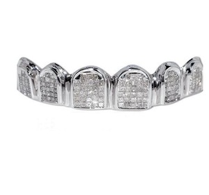 Grillz personnalisés couleur blanche, style Hip Hop, avec poussière et incrustations de diamants, en argent sterling 925 et or 10K/14K, de luxe, pour fiançailles, unisexe - Product Image 1