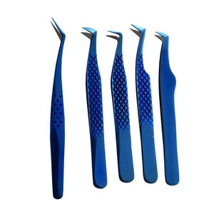 Juego de pinzas profesionales para pestañas, 5 piezas, Color de Plasma azul oscuro, agarre perfecto duradero, Punta dentada, embalaje de logotipo personalizado HASIBI - Product Image 1