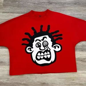 Camiseta personalizada DTG de gran tamaño recortada de Hip Hop sólida para hombre con hombro caído de peso pesado 100% algodón parche bordado - Product Image 5