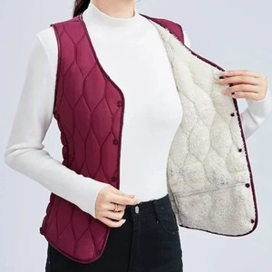 Chaqueta femenina Chaleco sin mangas Corto Cordero Abajo Engrosado Top Sólido Causal Blazer Chaqueta delgada de invierno - Product Image 4