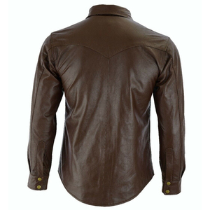 Prix d'usine de couleur marron Nouvelles chemises en cuir boutonnées pour hommes, deux poches latérales en fil de chemise en cuir pour hommes - Product Image 4