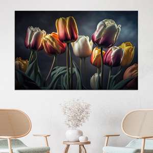 Impression élégante de fleurs de printemps sur toile de coton - Art mural floral lumineux et spectaculaire, TOILE ENVELOPPEE - Product Image 1