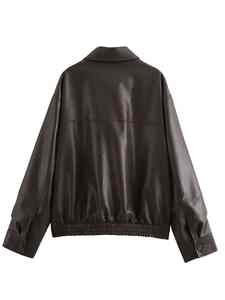 Blouson aviateur homme à manches longues avec fermeture éclair élastique en faux cuir pour l'automne/hiver Design élastique élégant - Product Image 2