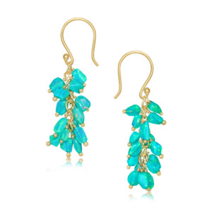 Pendientes de racimo de cuentas de ópalo verde Natural para mujer, Plata de Ley 925, piedra natal rellena de oro amarillo, joyería hecha a mano para bodas - Product Image 1