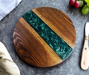 Factory Wholesale Epoxy Resin Serving Tray Resin Acacia Wood Wooden Platter with Resin Art - Product Image 4