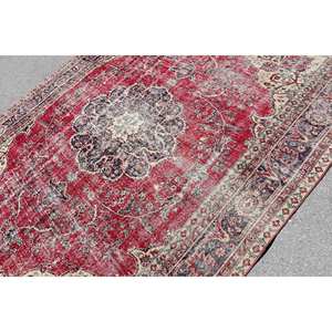 Tapis turc vintage rouge beige 7.3x9,7 pieds grande surface laine patchwork design pour couloir chambre latex pour salon chevet - Product Image 4