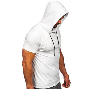 Camisetas sin mangas con capucha de entrenamiento para hombres de alta calidad, sudaderas con capucha de gimnasio de media manga, culturismo, músculo T. Camisas sudaderas 100% algodón - Product Image 3
