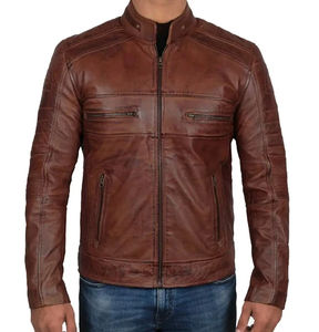 Service OEM, veste en cuir et toile pour homme de haute qualité, col montant noir, fermeture éclair, respirante, coupe-vent, style urbain - Product Image 2