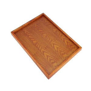 Plateau à café en métal nordique en bois foncé Plateau de service rectangulaire en bois d'acacia de Noël pour usage domestique - Product Image 4