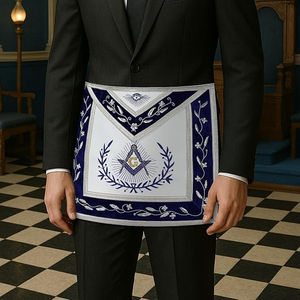 Master Mason Luxury Embroidered Border Masonic <b>Badge</b> with Blue & White Magnet Extendable Belt Metal Snake Clip and Hook - Product Image 4