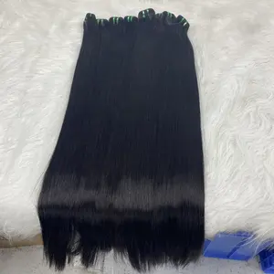 Unprocessed Raw Vietnamese Human Hair Extensions Natural Color 1b Machine Weft Straight Double Drawn Hair
