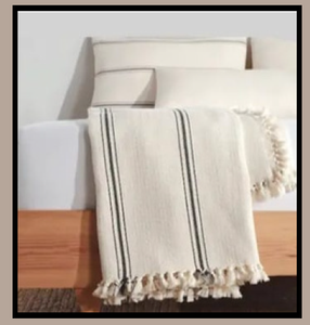 White <b>Black</b> Striped 100 Percent Natural Cotton <b>Bed</b> Cover Lightweight Woven Throw 200x240 cm 79x95 inches - Product Image 2