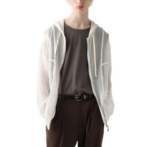 Sweat à capuche pour homme de haute qualité, à épaules tombantes, surdimensionné, à manches longues, avec poche, en tissu mesh, double fermeture éclair - Product Image 6