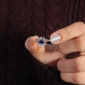 Anillo de plata 925 para mujer Hermoso juego de piedras preciosas de arena azul Húmedo-0,90 D y húmedo-0,50 Anillos finos - Product Image 1