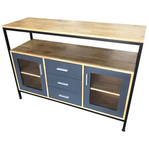 Armoire de présentation en bois de caoutchouc de style industriel KTB68112 avec cadre en fer pour meubles de salon - Product Image 4