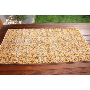 Tapis turc vintage 3,3x6,3 pi (102x193 cm), tapis oriental en laine jaune - Product Image 3