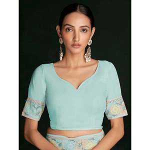 Awesome Turquoise Lucknowi Georgette Saree with Blouse for Festivals and <b>Performance</b> <b>Wear</b> - Product Image 6