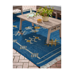 Tapis Kilim en laine tissé à la main de créateur Pile en peluche Taille personnalisable Design géométrique moderne-Tapis décoratif à essence culturelle unique - Product Image 4