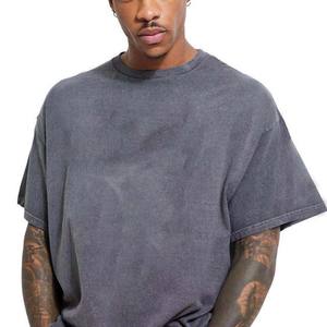 Camiseta transpirable de punto de gran tamaño Vintage para hombre 100% algodón 220GSM lavado ácido peso pesado personalizado en blanco hombro caído de talla grande - Product Image 4