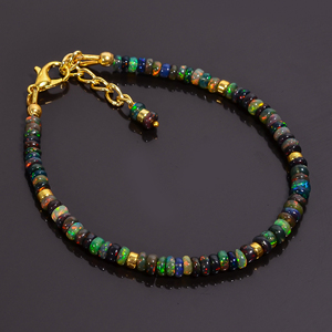 กำไลลูกปัดพลอยไฟโอปอลสีดำของเอธิโอเปียกำไลข้อมือเงินสเตอริง925มีสไตล์ - Product Image 2