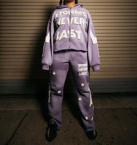 Ensemble survêtement pour homme personnalisé, lavage à l'acide, 100% coton, patchwork, sweat à capuche zippé et pantalon de survêtement - Product Image 6