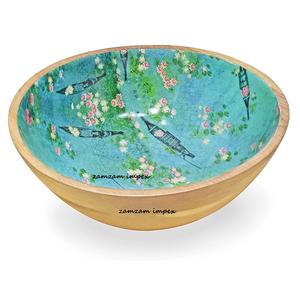 Bol à salade en bois de manguier imprimé artisanal Lake Reverie avec cuillères de service assorties, décoratif, écologique, compatible lave-vaisselle manuel - Product Image 2