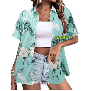 Prix d'usine en gros CATCHY GEARS Tissu sergé à imprimé floral tribal hawaïen Style urbain Impression 3D personnalisée Manches courtes - Product Image 6