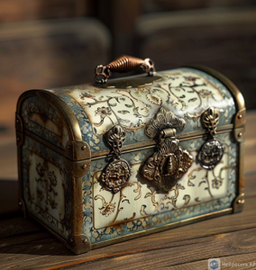 Grey and gold ornate <b>trinket</b> <b>box</b>, decorative handle, antique style. Keepsake storage, available at wholesale prices. - Product Image 3