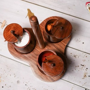 Wood Condiment Holder Set for Restaurants Sauce Dish Seasoning Spice Container Storage Dining Serving Sets - Product Image 2