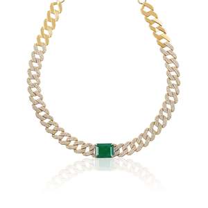 Collar de Diamantes con Cadena de Eslabones en Forma de Gota Esmeralda - Product Image 1