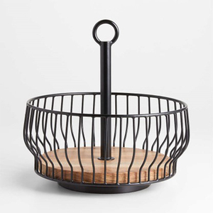 Cora <b>Small</b> Metal Condiment Caddy Black Rectangular Iron Wire <b>Baskets</b> with <b>Handle</b> for Kitchen Space for Rotating Oval round Items - Product Image 1
