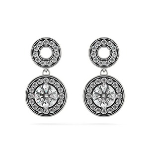 Pendientes colgantes de diamantes con doble halo redondo, diamantes cultivados en laboratorio de 0.72 ct en platino, ideales para fiestas. - Product Image 2
