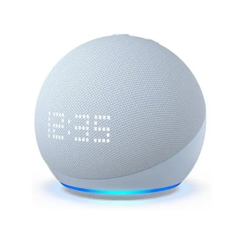 Echo Dot (รุ่นที่ 5, งบประจําปี 2022) พร้อมนาฬิกา | ลําโพงอัจฉริยะพร้อมนาฬิกาและ Alexa | เมฆสีฟ้า