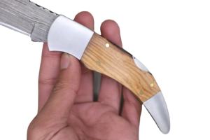 มีดราจปุตคุณภาพสูง เกรดอุตสาหกรรม เหล็กดามัสกัส มีดพับใบมีดทรงหยดน้ำ ขอบตรง ด้ามไม้ ขนาด 19 ซม. - Product Image 3