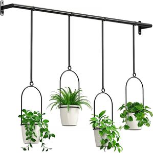 Ultimi vasi da appendere in metallo fioriere da appendere a parete set di 2 vasi da fiori in ferro supporto per piante ad aria Design <span class=keywords><strong>nero</strong></span> per la casa e l'ufficio U - Product Image 2