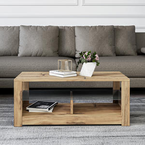 Table basse moderne au design élégant de luxe Aydos avec étagère en verre pour espaces de restauration contemporains en bois - Product Image 1