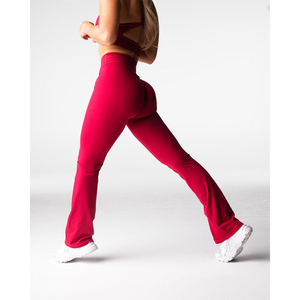 Leggings acampanados sin esfuerzo rojo rubí personalizable figura favorecedora cadera costura cintura alta nueva ropa activa moda gimnasio mallas mujeres - Product Image 4
