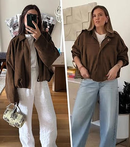 Blouson Bomber matelassé en cuir véritable imprimé pour femme avec fermeture éclair, logo frontal, col rabattable, manches longues, respirant - Product Image 4