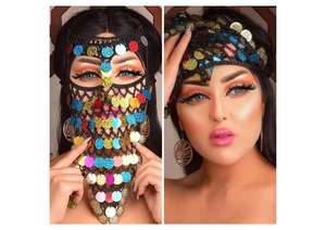 Voile de Danse Orientale Égyptienne - Burqa Noir en Crochet Fait Main avec Paillettes et Pièces Colorées pour Spectacles Orientaux - Product Image 4