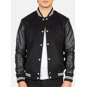 College Baseball jacket for men Hot Sale OEM Custom Embroidered Stand Collar Sweatshirts Fleece Varsity Jackets - Product Image 3