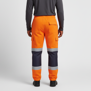 Pantalones de Trabajo de Seguridad Reflectantes de Poliéster Naranja y Negro con Múltiples Bolsillos, Cintas Reflectantes, Cintura Elástica, Pantalones Cargo para Hombre, ANSI Clase 1 EN - Product Image 2