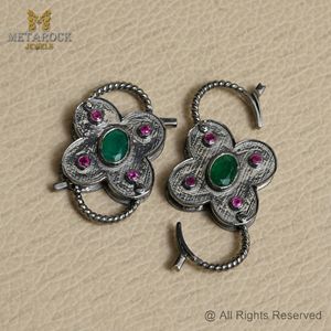 Joyería de plata oxidada 925, encanto de diseñador personalizado, piedra preciosa cortada con rubí Esmeralda, joyería hecha a mano - Product Image 2