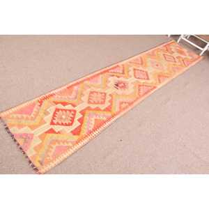 Tapis turc vintage 2x10,6 pieds, tapis en laine camouflage orange rose - Product Image 2