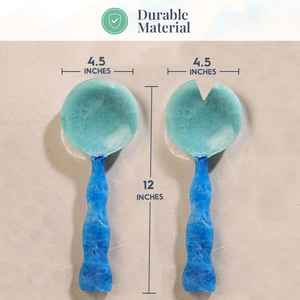 Ensemble d'ustensiles de service en résine de luxe à motif marbré vert, cuillères à mélanger de cuisine, essentiels de table décoratifs, fourchettes à salade, louche, accessoires - Product Image 4