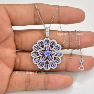 925เงินสเตอริงจี้ผู้หญิงธรรมชาติ Tanzanite CZ พลอยโรเดียมชุบโรเดียมตัดแฟนซีโซ่ขนาด5มม.-บุคคลที่สาม - Product Image 3