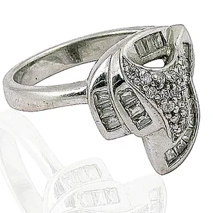 Women's <b>Silver</b> Baguette Diamond <b>Ring</b> <b>Statement</b> Jewelry - Product Image 3