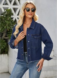 Chaqueta vaquera abotonada de gran tamaño para Otoño/Invierno de moda para mujer, dobladillo con abertura de manga larga con bolsillos - Product Image 6