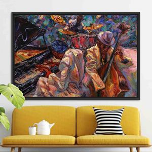 Elegante lienzo de arte étnico - Decoración de pared con estampado abstracto de jazz, 1 pieza: con marco negro - Product Image 1